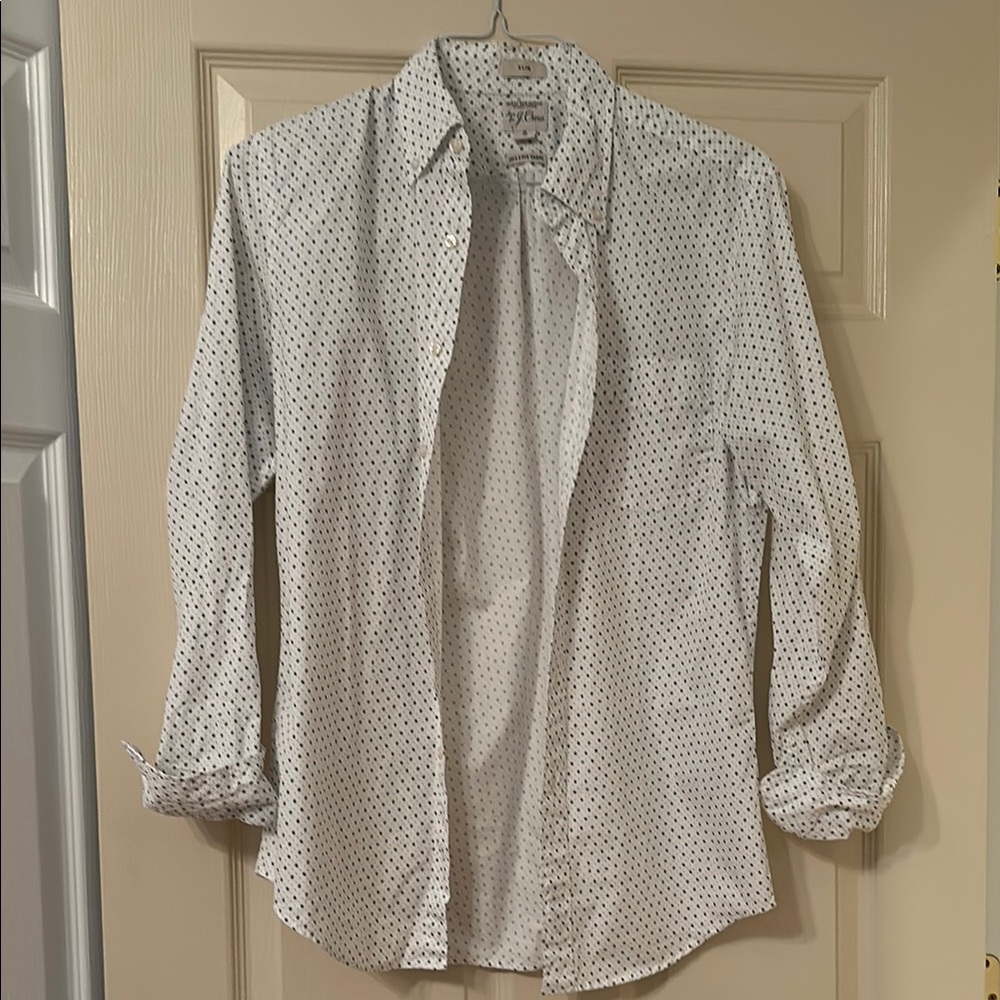 J Crew- White Polka Dot Button-Up Shirt